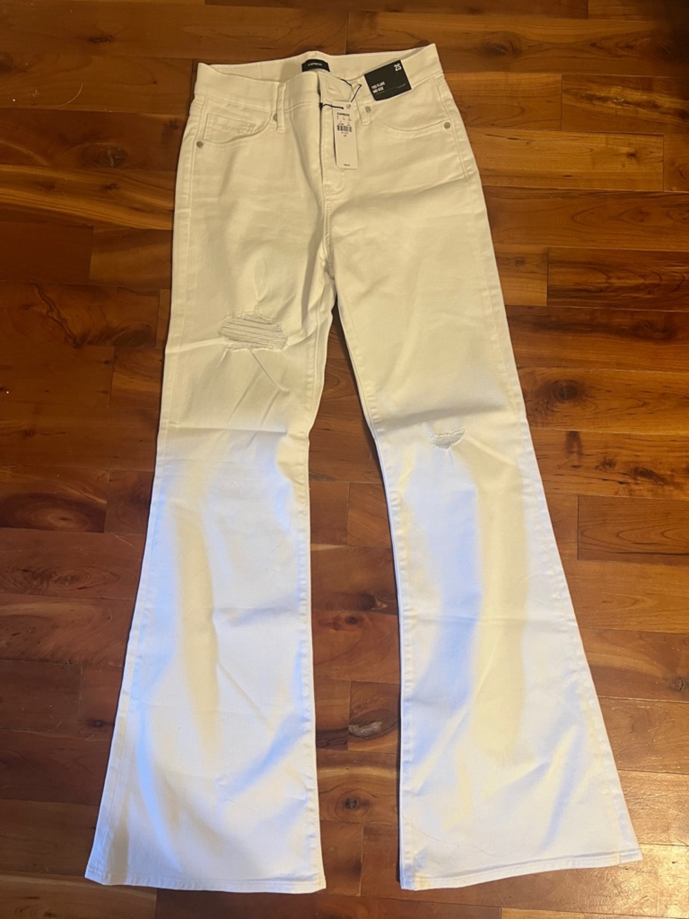 Express White Flared Distressed Jeans